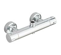 JUNSOTTOR Thermostatic Shower Mixer Bar, 2 Outlet Wall Mounted Anti-Scald Tap with 3/4" & 1/2" BSP, Solid Brass Constant Temperature Control for Bathroom, Chrome