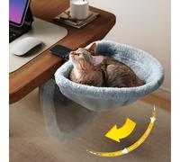 JUNSPOW Cat Desk Bed - One-Click Folding,Sunken Design & Space-Saving Semi-Circular Cat Bed, Soft Faux Rabbit Fur Material, Suitable for Various Desktops-Maximum Hold Up to 40lb
