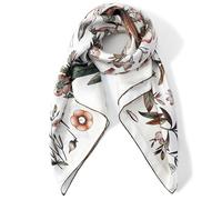 Junstunii 100% Mulberry Silk Twill Scarf,Geometric Pattern Headscarf Shawl and Neck,Artistic Scarf Gift for Women Girls, Whisper of Flowers, 35.4*35.4