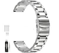 Juntan 18mm 20mm 21mm 22mm 24mm 26mm Classic Stainless Steel Watch Band Silver Black Grey Blue Gold Brushed Metal Watch Strap for Women Men Watch Replacement Band Double Buckle, Brushed&Polished