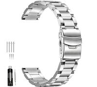 Juntan 18mm 20mm 21mm 22mm 24mm 26mm Classic Stainless Steel Watch Band Silver Black Grey Blue Gold Brushed Metal Watch Strap for Women Men Watch Replacement Band Double Buckle, Brushed Middle