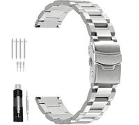 Juntan 18mm 20mm 22mm 24mm Classic Stainless Steel Watch Band Silver Black Brushed Metal Watch Strap for Women Men Watch Replacement Band Double Buckle, Silver, 21mm, Modern