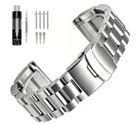 Juntan 20 mm 22 mm 24 mm Heavy-Duty Watch Strap for Men Women, Quick Release Stainless Steel Watch Strap, Brushed Silver Metal Bracelet with Insert Diver Clasp, 26mm, Metal, No Gemstone
