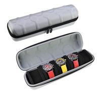 Juntan 5 Slots Hard Watch Travel Case, Portable Nylon Travel Watch Roll Case, Zipper Storage Organizer Box for Men Women with Soft Compressible Foam Pillow Silver