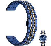 Juntan 7 Beads Quick Release Watch Strap, 22mm Stainless Steel Watch Band for Men Women, Adjustable Business Metal Watch Bracelet with Butterfly Clasp Blue Gold