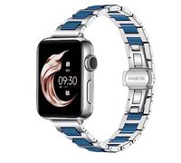 Juntan Ceramic Stainless Steel Watch Straps Compatible with Apple Watch 38mm 40mm 41mm 42mm 44mm 45mm Detachable Links Watch Strap for iWatch Series 8 7 6 5 4 3 2 1 SE Blue /, Blue ceramic + silver