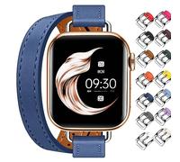 Juntan Double Leather Strap Compatible with Apple Watch 38 mm 40 mm 41 mm 42 mm 44 mm 45 mm 49 mm, Slim Leather Strap Tour Replacement for Ultra 2 iWatch SE Series 10 9 8 7 6 5 4 3 2 1, 38mm/40mm/41mm
