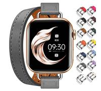 Juntan Double Leather Strap Compatible with Apple Watch 38 mm 40 mm 41 mm 42 mm 44 mm 45 mm, Slim Leather Watch Strap Tour Bracelet Replacement for iWatch SE Series 8 7 6 5 4 3 2 1, gray