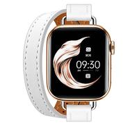 Juntan Double Leather Strap Compatible with Apple Watch 38 mm 40 mm 41 mm 42 mm 44 mm 45 mm, Slim Leather Watch Strap Tour Bracelet Replacement for iWatch SE Series 8 7 6 5 4 3 2 1, White