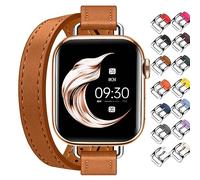 Juntan Double Leather Strap Compatible with Apple Watch 38 mm 40 mm 41 mm 42 mm 44 mm 45 mm, Slim Leather Watch Strap Tour Bracelet Replacement for iWatch SE Series 8 7 6 5 4 3 2 1, brown