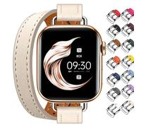 Juntan Double Leather Strap Compatible with Apple Watch 38 mm 40 mm 41 mm 42 mm 44 mm 45 mm, Slim Leather Watch Strap Tour Bracelet Replacement for iWatch SE Series 8 7 6 5 4 3 2 1, 38mm/40mm/41mm