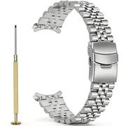 Juntan Durable Stainless Steel Engineer Watch Strap 20 mm 22 mm Curved Ends Screw-in Metal Replacement Strap Bracelet Taper Watch Bracelet with Deployment Folding Buckle for Men Women, 20mm, Stainless