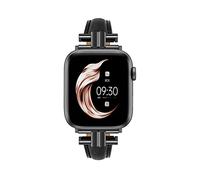 Juntan Leather Slim Band Compatible for Apple Watch 38mm 40mm 41mm Band,Genuine Black Leather I-Shape Watch Strap Bracelet with Stainless Buckle for iWatch Women Bands Series 8 7 6 5 4 3 2 1 SE