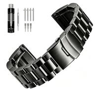 Juntan Stainless Steel Watch Band Heavy Duty Brushed Finish Metal Watch Strap 20mm 22mm 24mm Double Buckle Bracelet Silver Replacement Band, Grey, 20mm, Modern