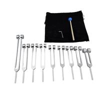 Junterone Aluminum Alloy Chakra Tuning Fork Set with Hammers for Healing Sound Therapy Yoga Silver