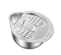 Junterone Rice Washer Strainer Bowl Stainless Steel Rice Rinser Strainer Washing Bowl with Grater Rice Colander with Side Drainers