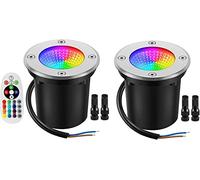 Junview Low Voltage Landscape Lights 12W RGBW LED Well Lights Landscape Lighting Remote Control IP67 Waterproof Outdoor 12V-24V Pathway Deck Ground Lights(2Pack with Connectors)