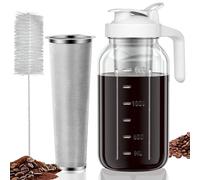 JunVpic Cold Brew Coffee Maker Jar - 64oz Thick Glass Multipurpose Mason Pitcher Spout Lid with Handle & Stainless Steel Filter for Iced Coffee, Lemonade, Ice Tea, Homemade Fruit Drinks Container