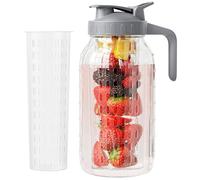JunVpic Glass Water Pitcher 1.8L with Fruit Insert & Lid, Carafe with Pour Spout and Handle, Wide Opening, Ideal for Fruit Drinks, Iced Tea, Lemonade, Cold Brew Coffee & Juice