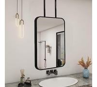 Junvstor Black Bathroom Mirror, Rectangle Ceiling Hanging Mirror, Suspended Bathroom Vanity Mirror Wall Mounted Mirror Metal Framed, Vanity Shaving Makeup Mirrors, Nordic Design (Size : 40cmx60cm)