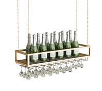 Junvstor Hanging Wine Glass Rack, Metal Ceiling Wine Bottle Holder, Floating Wine Storage Shelf Vintage Display Storage Shelves Wall Mounted Shelving for Bar Restaurant Cafe, Metal Stand(60x25x20cm)