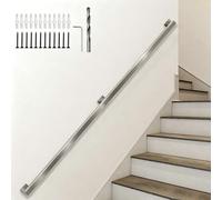 Junvstor Stainless Steel Handrail for Stairs - 1m 150cm 2m 240cm 3m 6m Staircase Banister Railing External Outside Wall Mount Safety Hand Rails Support Rod with Brackets Kit(10ft/300cm)