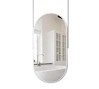 Junvstor White Bathroom Mirror, Metal Framed Boom Mirror For Ceiling Hanging, Oval Wall Mounted Vanity Mirror, Modern Suspended Mirror For Bedroom/Living Room, White Decorative(40cmx70cm)