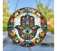 JUNWALL Guardian Hands Acrylic Window Hanging, Decorative Islamic Stained Acrylic Window Decor Hanging Ornaments Indoor Outdoor Garden Stained Art Panel Gift for Women Christmas Thanksgiving