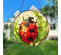 JUNWALL Ladybug Acrylic Window Hanging, Ladybird Insects Stained Acrylic Window Decor Hanging Ornaments Indoor Outdoor Garden Stained Art Panel Gift for Women Christmas Thanksgiving