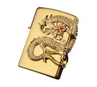 junweideyi Chinese Dragon Lighter 2024 Year of the Dragon Gifts，Replaceable for Zippo (Only Case), Compatible Insert Size 3.6cm * 1.2cm * 5cm (Gold)