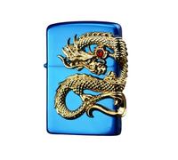 junweideyi Chinese Dragon Lighter 2024 Year of the Dragon Gifts，Replaceable for Zippo (Only Case), Compatible Insert Size 3.6cm * 1.2cm * 5cm (Blue)