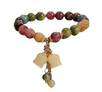 junweideyi Natural Colored Tourmaline Bracelet, Hand Carved Lily of the Valley Flower Pendant Bracelet, Crystal Beaded Flower Charm Bracelet, Good Luck Jade Bead Bracelet for Women