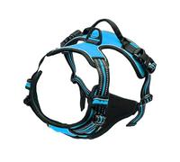 junweideyi No Pull Dog Harness Adjustable Reflective Oxford Easy Control Small Medium Large Dog Harness/Set (Blue, S)