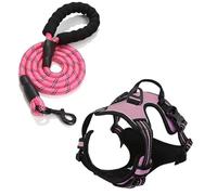 junweideyi No Pull Dog Harness Adjustable Reflective Oxford Easy Control Small Medium Large Dog Harness/Set (Pink set, S)