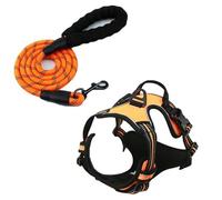 junweideyi No Pull Dog Harness Adjustable Reflective Oxford Easy Control Small Medium Large Dog Harness/Set (Orange Set, L)