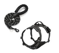 junweideyi No Pull Dog Harness Adjustable Reflective Oxford Easy Control Small Medium Large Dog Harness/Set (Black set, L)