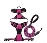 junweideyi No Pull Dog Harness Adjustable Reflective Oxford Easy Control Small Medium Large Dog Harness/Set (Plum Red Set, M)