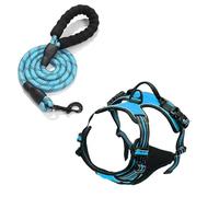 junweideyi No Pull Dog Harness Adjustable Reflective Oxford Easy Control Small Medium Large Dog Harness/Set (Blue Set, XL)