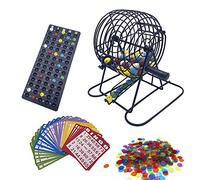 JUNWRROW Deluxe Bingo Game Set-6 Inch Metal Cage, Master Board,75 Colored Balls, 50 Bingo Cards,500 6 Color Mix Chips and 2 Bags,Ideal for Large Groups