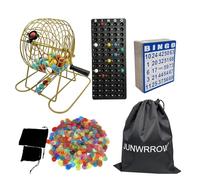 JUNWRROW Deluxe Bingo Set -Includes Gold Metal Rotary Cage with Storage Bag,100 Mixed Cards, 600 Colorful Chips,75 Calling Balls,Master Board&2 Velvet Bag for Parties, Classroom, Large Groups