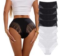 Junya Underwear Women Lace Seamless Knickers Sexy Panties Soft 4PACK Ultra Soft Stretch Underwear Comfortable Elegance Bikini Briefs S-XL (UK, Alpha, S, Regular, Regular, Black*4/White*3)