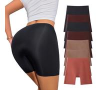 Junya Women's Anti-Chafing Seamless Slip Shorts 7 Pack for Under Dresses Yoga Stretchy Safety Knickers Long Briefs (UK, Alpha, S, Regular, Regular, 2*Black/2*Coffee brown/2*Maroon/Caramel)