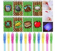 Junyaoii Pack of 24 Pixel Themed Party Favours, 12 UV Pens and 12 Cartoon Pixel Party Mini Notebooks, Children's Birthday Party Favours, Advent Calendar & Small Children's Gifts