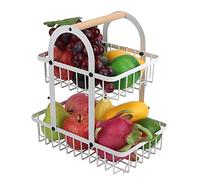 JUNYFFF 2-Tier Countertop Fruit Basket, Fruit Bowl, Vegetable Rack, Bread Basket for Fruit, Vegetables, Snacks, Home, Kitchen Storage,White