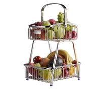 JUNYFFF 2-Tier Fruit Basket, Countertop Stainless Steel Fruit Rack, Heavy Duty Bread Snacks Sturdy And Durable Vegetables Basket for Kitchen, Home, Office,Black