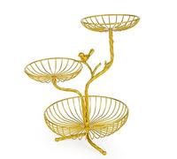 JUNYFFF 3-Tier Fruit Basket, Decorative Fruit Bowl Stand, 3-Tier Fruit Holder Stand Metal Countertop Fruit Racks for Kitchens Storage Stand Fruit Display Basket Vegetable Snacks Bread Holder,Gold