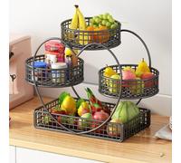 JUNYFFF 4 Tier Fruit Bowl - Fruit Vegetable Basket - Kitchen Countertop Fruit Rack - Large Metal Tiered Fruit Storage Stand for Fruit Veg Snacks Breads,Black