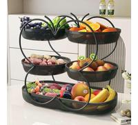 JUNYFFF 5-Tier Fruit Baskets, Decorative Countertop Fruit Basket Fruit Bowl Bread Basket Vegetable Rack for For Fruit, Vegetables, Snacks, Home, Kitchen Storage,Black