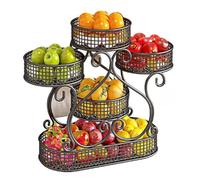 JUNYFFF 5-Tier Fruit Baskets, Kitchen Fruit Holder, 5 Tier Metal Fruit Basket Kitchen Storage Bread Vegetable Fruit Bowl Stand, for For Fruit, Vegetables, Snacks, Kitchen Storage,Black