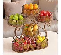 JUNYFFF 5-Tier Fruit Baskets, Kitchen Fruit Holder, 5 Tier Metal Fruit Basket Kitchen Storage Bread Vegetable Fruit Bowl Stand, for For Fruit, Vegetables, Snacks, Kitchen Storage,Brown